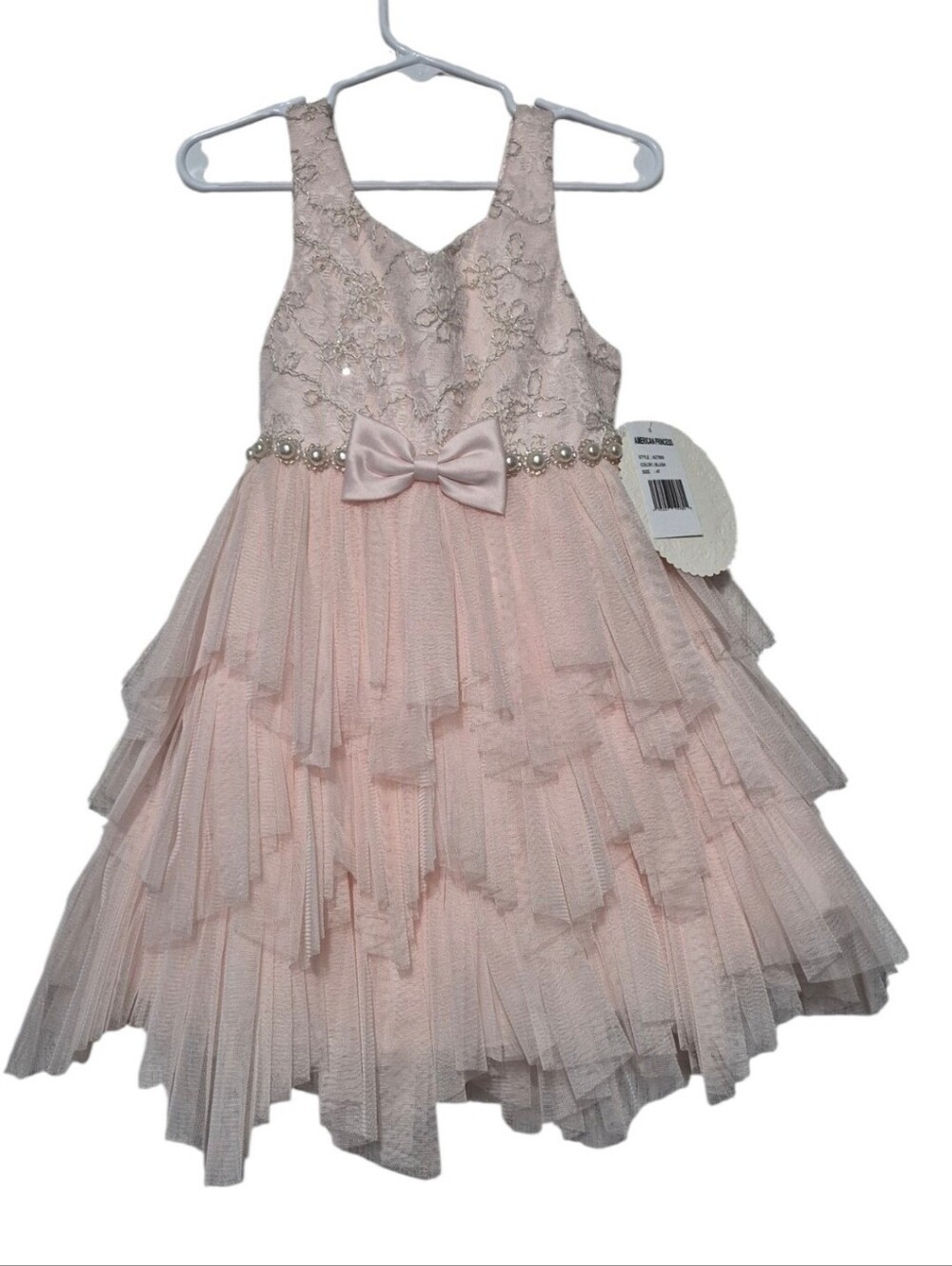 American Princess Girls 4T Blush Pink Lace Tulle Tiered Special Occasion Dress